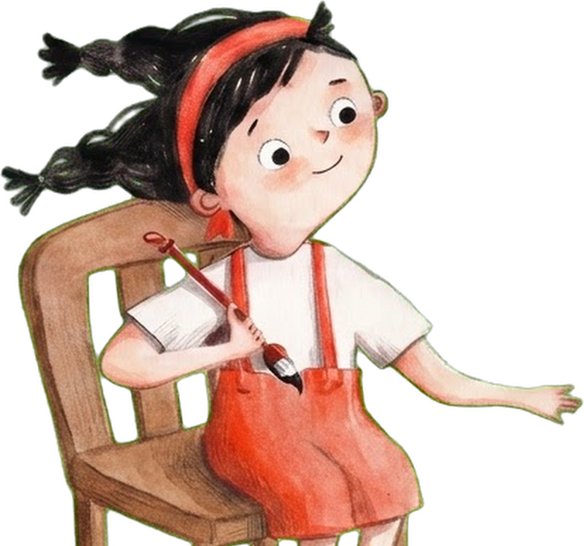 Scholar girl with calligraphy brush seated on wooden chair